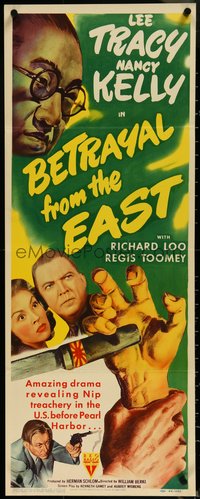 7c0726 BETRAYAL FROM THE EAST insert 1944 Lee Tracy & Nancy Kelly spy in Asia, cool art, ultra rare!