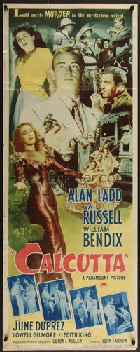 7c0729 CALCUTTA insert 1946 images of Alan Ladd pointing gun & sexy Gail Russell in India, rare!