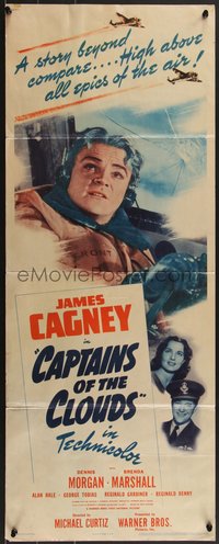 7c0730 CAPTAINS OF THE CLOUDS insert 1942 cool image of World War II pilot James Cagney, ultra rare!