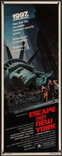 7c0738 ESCAPE FROM NEW YORK insert 1981 Carpenter, art of decapitated Lady Liberty by Barry Jackson!