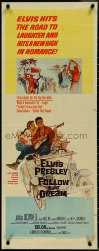 7c0740 FOLLOW THAT DREAM insert 1962 great art of Elvis Presley playing guitar in car with girl!