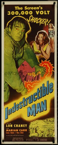 7c0749 INDESTRUCTIBLE MAN insert 1956 Lon Chaney Jr. as inhuman, invincible, inescapable monster!