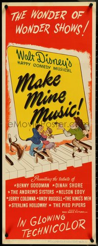 7c0763 MAKE MINE MUSIC insert 1946 Walt Disney full-length feature cartoon, musical art, rare!