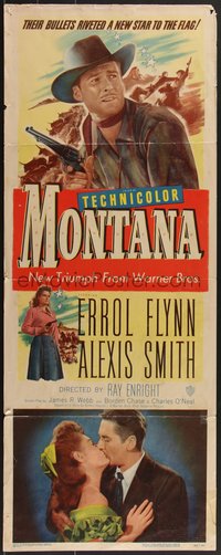 7c0764 MONTANA insert 1950 Australian Errol Flynn pointing gun + kissing Alexis Smith, ultra rare!