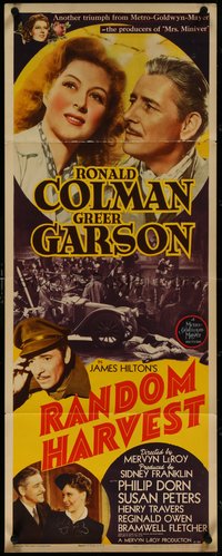 7c0773 RANDOM HARVEST insert 1942 wonderful art of Ronald Colman & Greer Garson, rare!