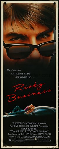 7c0775 RISKY BUSINESS insert 1983 classic c/u art of Tom Cruise in cool shades by Drew Struzan!