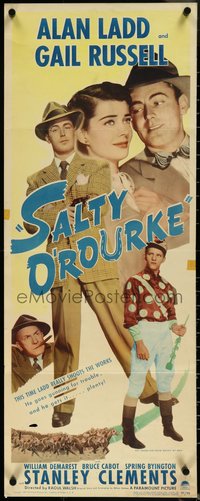 7c0777 SALTY O'ROURKE insert 1945 Alan Ladd, Gail Russell, gambling, cool horse racing art, rare!