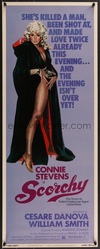 7c0779 SCORCHY insert 1976 full-length art of sexiest barely-dressed Connie Stevens in black cape!