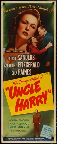 7c0785 STRANGE AFFAIR OF UNCLE HARRY insert 1945 George Sanders, Geraldine Fitzgerald, Ella Raines!