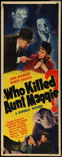 7c0791 WHO KILLED AUNT MAGGIE insert 1940 art of Wendy Barrie, John Hubbard & black cat, ultra rare!