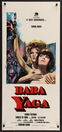 7c0664 BABA YAGA Italian locandina 1973 Iaia art of witch Carroll Baker & dominatrix w/ whip, rare!