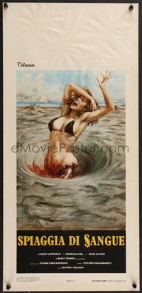 7c0667 BLOOD BEACH Italian locandina 1980 sexy girl in bikini eaten by quicksand, ultra rare!