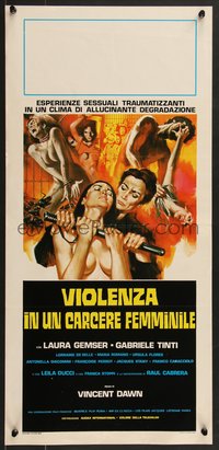 7c0669 CAGED WOMEN Italian locandina 1984 lesbians in prison, different sexy art with yellow title!