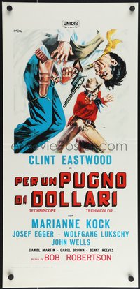 7c0678 FISTFUL OF DOLLARS Italian locandina R1970s different artwork of generic cowboy by Symeoni!