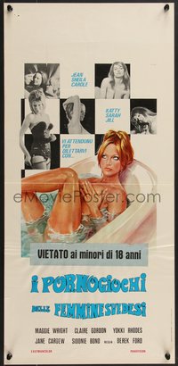 7c0709 SUBURBAN WIVES Italian locandina 1973 different Casaro art of naked women in bath, rare!