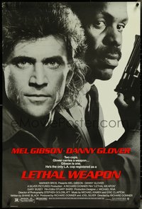 7c0436 LETHAL WEAPON 1sh 1987 great close image of cop partners Mel Gibson & Danny Glover!