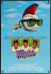 7c0455 MAJOR LEAGUE 1sh 1989 Charlie Sheen, Tom Berenger, wacky art of baseball with mohawk!