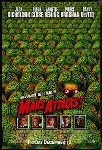 7c0462 MARS ATTACKS! int'l advance DS 1sh 1996 directed by Tim Burton, great image of cast!