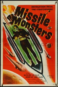 7c0474 MISSILE MONSTERS 1sh 1958 aliens bring destruction from the stratosphere, wacky sci-fi art!