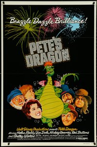 7c0510 PETE'S DRAGON 1sh 1977 Walt Disney, colorful art of cast headshots & dragon by Paul Wenzel!