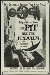 7c0517 PIT & THE PENDULUM 1sh R1967 Edgar Allan Poe's greatest terror tale, horror art by Fixler!