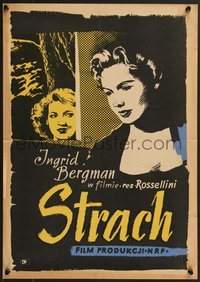 7c0798 FEAR Polish 16x23 1956 different art of Ingrid Bergman, Roberto Rossellini's La Paura!