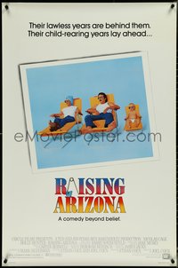 7c0535 RAISING ARIZONA 1sh 1987 Coen Brothers, best art of Nicolas Cage, Holly Hunter & baby!