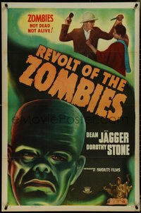 7c0542 REVOLT OF THE ZOMBIES 1sh R1947 cool artwork, they're not dead and they're not alive!