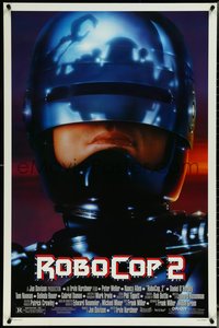 7c0548 ROBOCOP 2 DS 1sh 1990 great close up of cyborg policeman Peter Weller, sci-fi sequel!