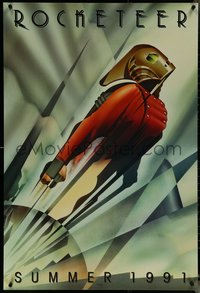 7c0549 ROCKETEER teaser 1sh 1991 Disney, vintage deco-style Mattos art of him soaring into sky!