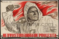 7c0097 SKI BATTALION export Finnish Russian 23x35 1940 Soviet soldier throwing grenade, ultra rare!