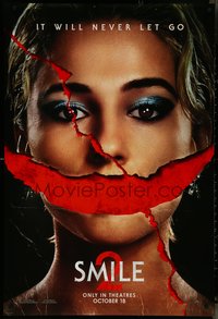 7c0571 SMILE 2 teaser DS 1sh 2024 disturbing image of Naomi Scott, it will never let go, ultra rare!