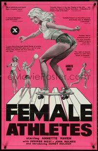 7c0210 FEMALE ATHLETES 22x34 special poster 1980 John Holmes, art of sexy skateboarder, rare!