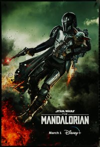 7c0193 MANDALORIAN DS tv poster 2023 great sci-fi art of the bounty hunter flying with 'Baby Yoda'!