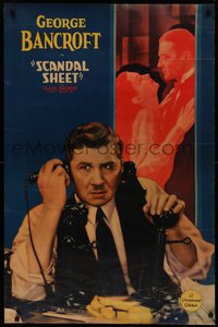 7c0555 SCANDAL SHEET heavy stock 1sh 1931 George Bancroft, Clive Brook, Kay Francis, ultra rare!