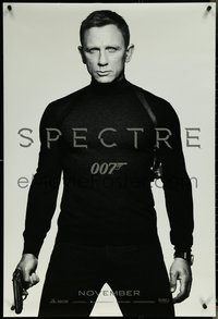 7c0579 SPECTRE teaser DS 1sh 2015 cool image of Daniel Craig in black as James Bond 007 with gun!