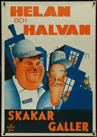 7c0152 PARDON US Swedish R1940s wonderful different art of convicts Stan Laurel & Oliver Hardy!