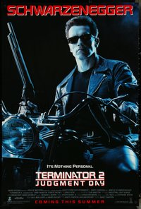 7c0611 TERMINATOR 2 advance DS 1sh 1991 Arnold Schwarzenegger on motorcycle with shotgun!