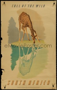 7c0121 SOUTH AFRICA 25x40 English travel poster 1950s Bernard Sargent art of giraffe, ultra rare!