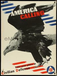 7c0058 AMERICA CALLING 30x40 WWII war poster 1941 art & photo by Matter & Fisher of bald eagle!