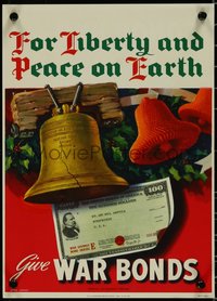 7c0862 FOR LIBERTY & PEACE ON EARTH 10x14 WWII war poster 1944 Simpson art, Liberty Bell, Christmas!