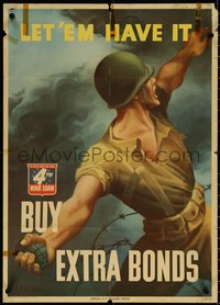 7c0868 LET 'EM HAVE IT BUY EXTRA BONDS 20x28 WWII war poster 1943 Perlin art of soldier w/ grenade!