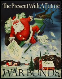 7c0871 PRESENT WITH A FUTURE 22x28 WWII war poster 1942 Adolf Dehn art of Santa giving war bonds!