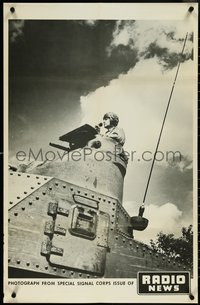 7c0186 RADIO NEWS 22x34 WWII war poster 1940s great image of soldier in tank with radio, ultra rare!