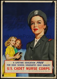 7c0874 U.S. CADET NURSE CORPS 19x26 WWII war poster 1945 cadet being looked at by Alex Ross!