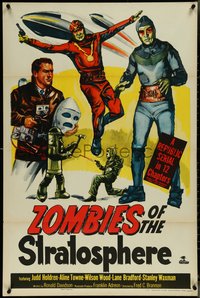 7c0656 ZOMBIES OF THE STRATOSPHERE 1sh 1952 cool art of aliens with guns including Leonard Nimoy!