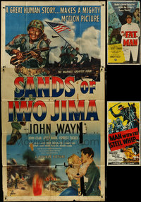 7d0096 LOT OF 3 FOLDED THREE-SHEETS 1950s Sands of Iwo Jima, Fat Man, Man with the Steel Whip!