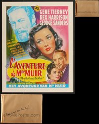 7d0028 LOT OF 100 UNFOLDED GHOST & MRS. MUIR BELGIAN REPRODUCTION POSTERS 1990s art of Gene Tierney!