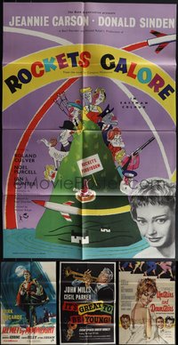 7d0685 LOT OF 4 FOLDED ENGLISH ONE-SHEETS 1950s Rockets Galore, Ill Met By Moonlight & more!