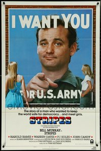 7d0676 LOT OF 4 FOLDED STRIPES STYLE B ONE-SHEETS 1981 Bill Murray wants YOU for U.S. Army!